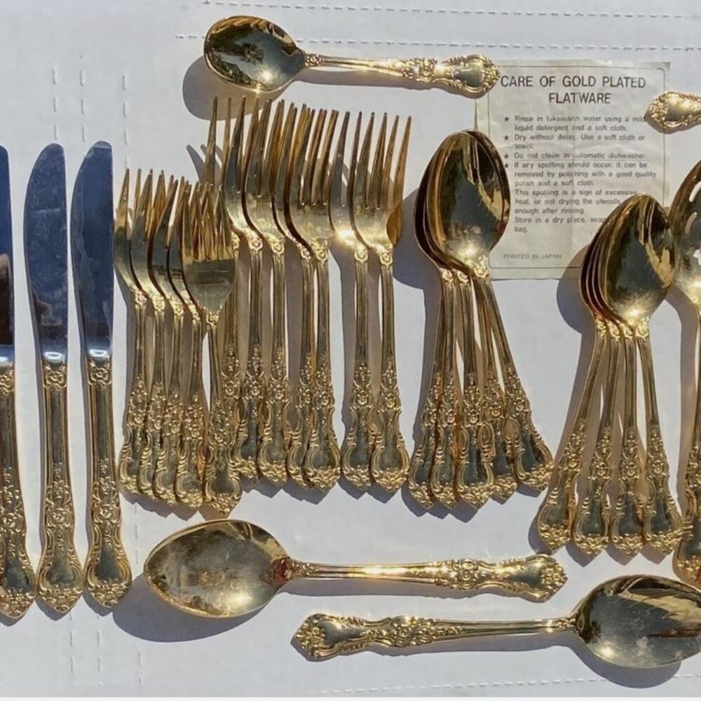 Vintage Home Concepts Gold Plated Stainless Knife Fork Spoon Flatware Set NEW